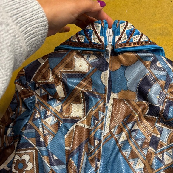 Performance Rodeo‎ Western Rhinestone Horse Riding Top Back Zip Blue Small - Picture 2 of 10